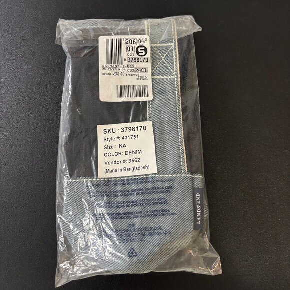 Brand New LANDS' END Two Tone Blue Denim Wine Tote Caddy Bag, For 1 Bottle - Picture 10 of 12